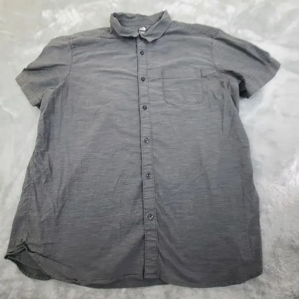 The North Face Mens Cotton Gray Striped Short Sleeve Button Shirt Size XL NO TAG